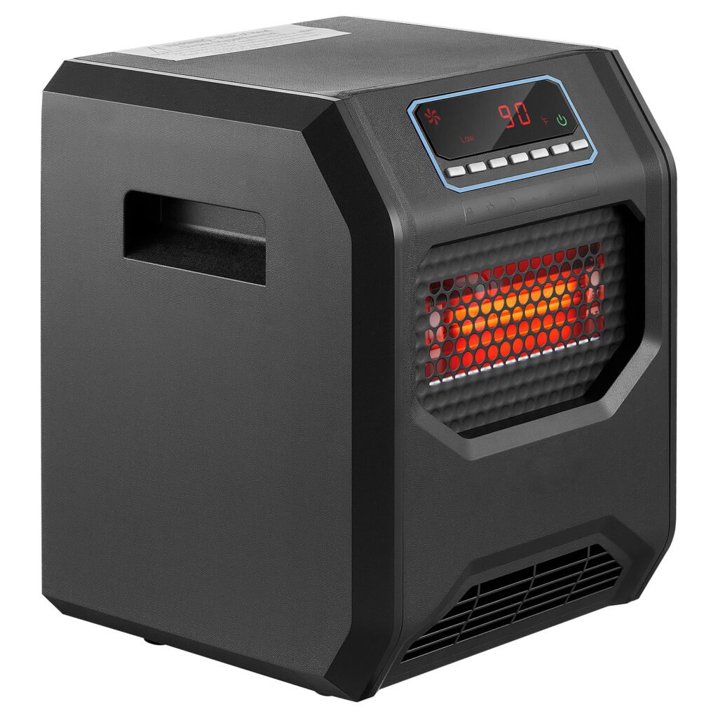 Infrared Heater 1500W Electric Space Heater With Remote Control Black, 3 Heat Settings, 12H Timer, Overheat Shutoff, Portable Wheels, Premium ABS, Indoor Use For Bedrooms, Offices, Studies