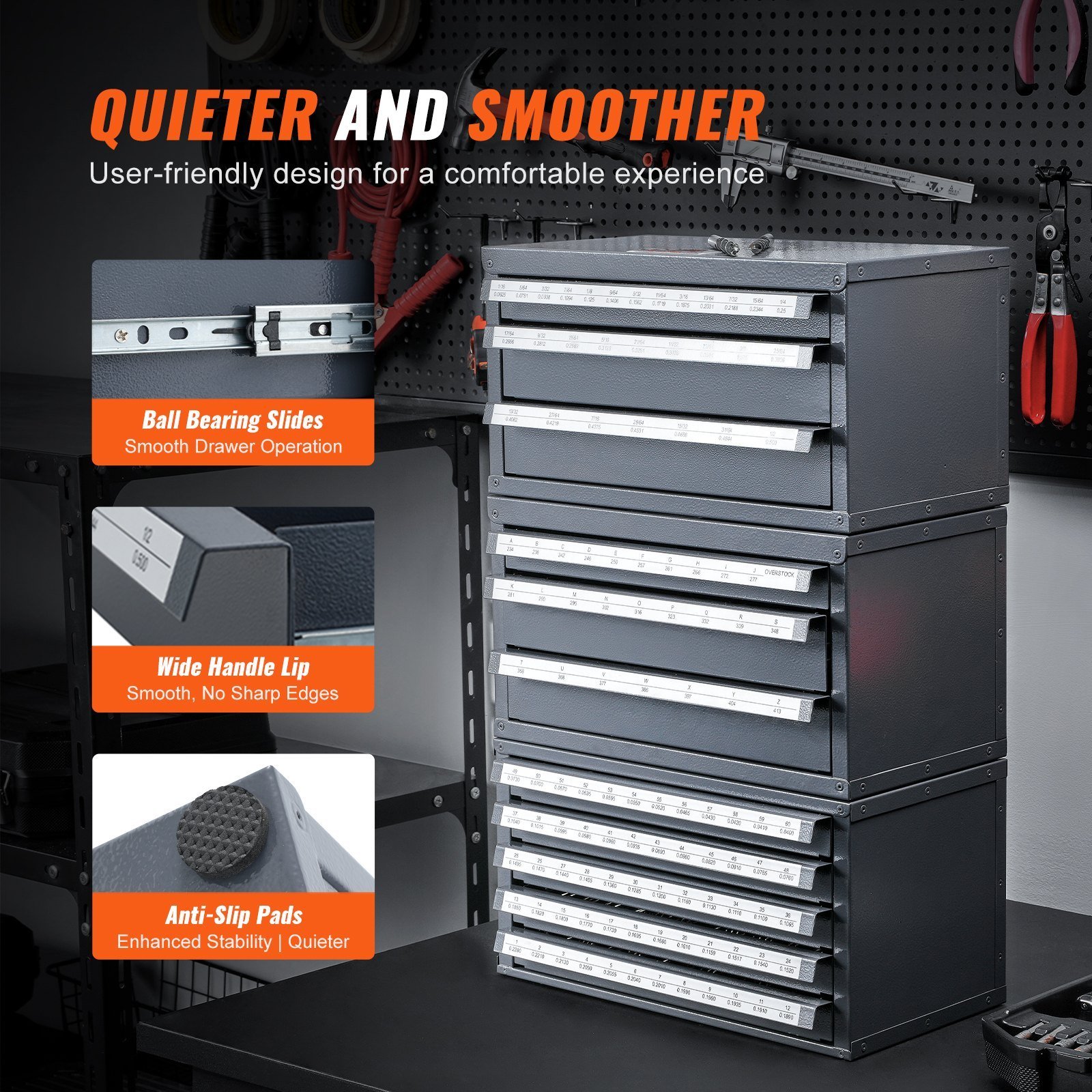 Drill Bit Dispenser Cabinet, Three-Drawer Drill Bit Organizer Cabinet For 1mm To 13mm, Steel Drill Dispenser Organizer Cabinet With Labels, Stackable Drill Dispenser For Drill Bit Storage - Image 4