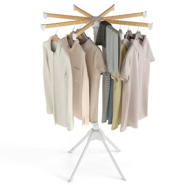 Foldable Bamboo Clothes Drying Rack With 40 Hanger Slots, Space Saving Laundry Drying Stand For Indoor Use