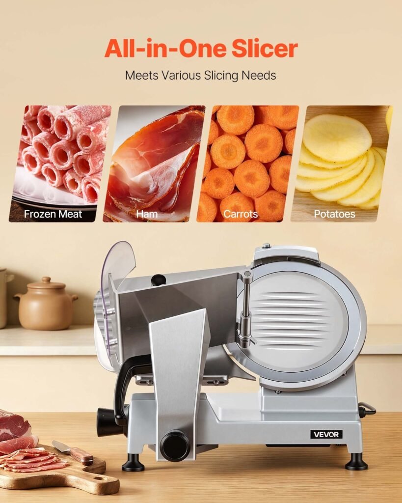 10" Commercial Meat Slicer, 240W Electric Deli Food Slicer With Carbon Steel Blade, Built-In Sharpener & 0-0.47" Adjustable Thickness For Frozen Meat, Ham, Baguett, Steak, UL Approved
