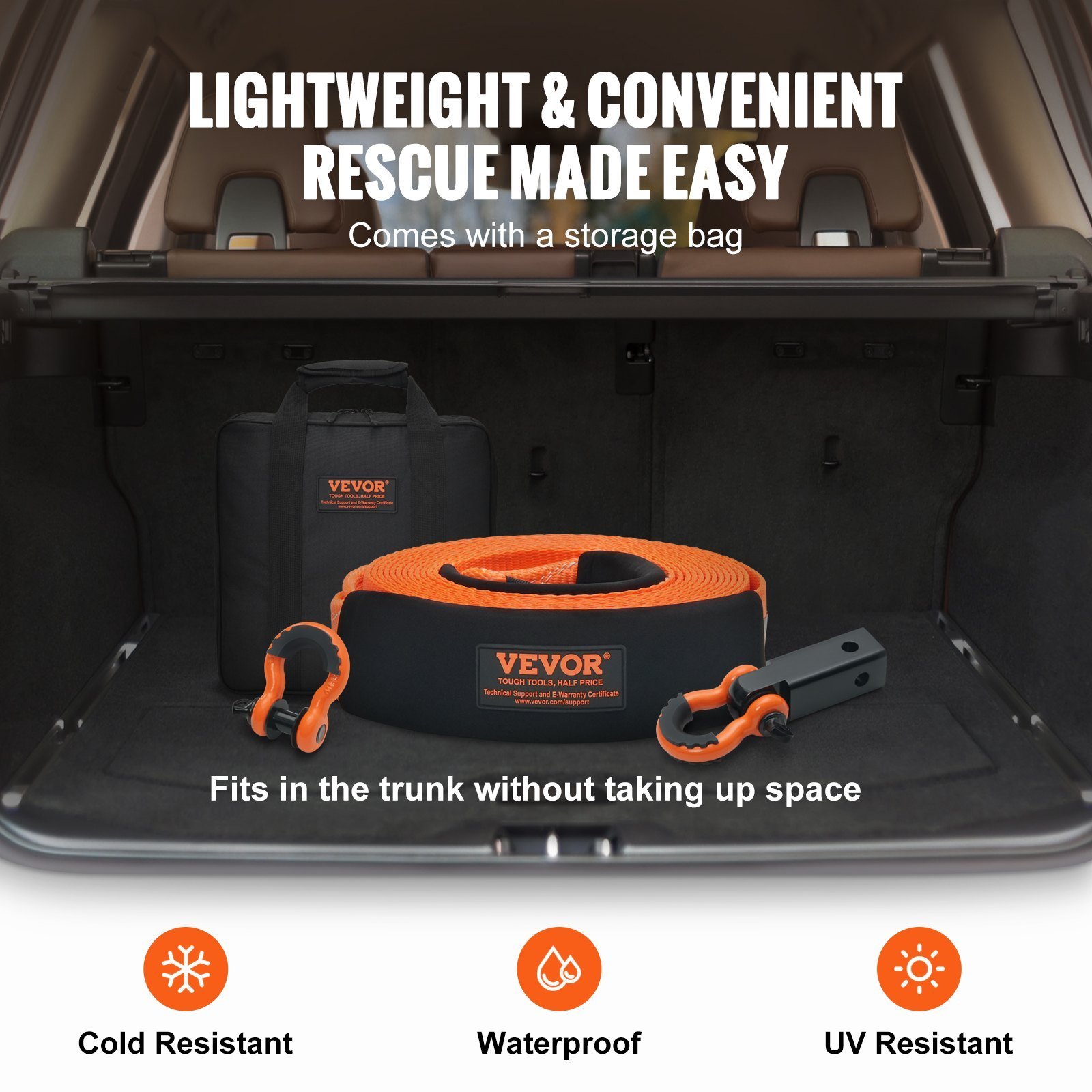 Polyester Heavy Duty Tow Strap Recovery Kit 3" X 30 Ft (MBS-36,000 Lbs) Winch Strap, Triple Reinforced Loop, Snatch Strap + 2" Shackle Hitch Receiver + 3/4" D-Ring Shackles (2PCS) + Storage Bag - Image 4