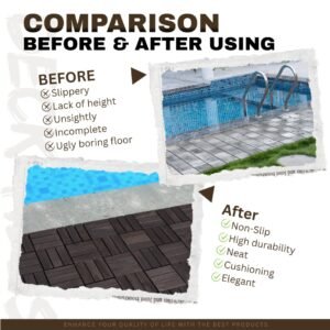Acacia Wood Interlocking Deck Tiles Checker Pattern, 10PCS 12inch X 12inch Square Dark Brown Acacia Hardwood Outdoor Flooring For Patio, Bancony, Pool Side - Image 6