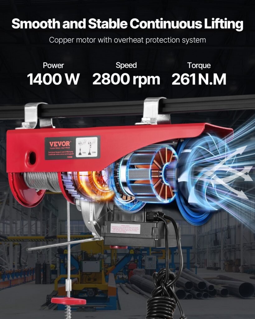 Electric Hoist Crane Winch 2200 Lbs 328 Ft Wireless & 14 Ft Wired Remote