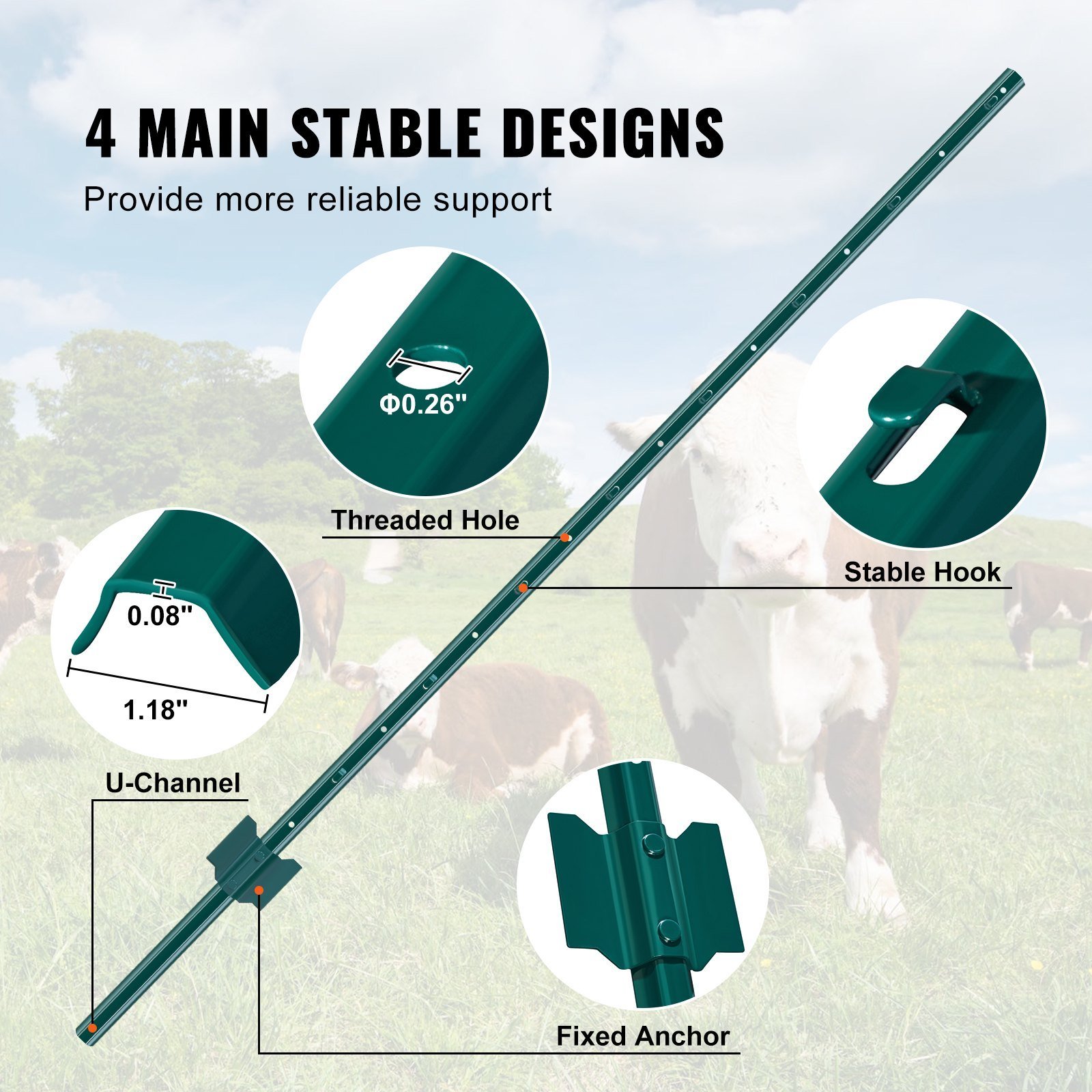 5 Feet Fence Post 10 Pack T-Post Heavy Duty Metal Fence Posts Green - Image 5