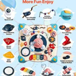 Baby Spacecraft Musical Table Toys For 1-3 Years Old, Learning Activity Desk With Space Theme & Soft-glow Star Projector & 60+ Sound Sources, Toddler Learning Table For Kids 6+ Months - Image 3