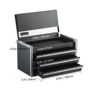 Tool Box 8.6-inch Portable Metal Tool Box With 3 Drawers Tool Organizer Black - Image 6