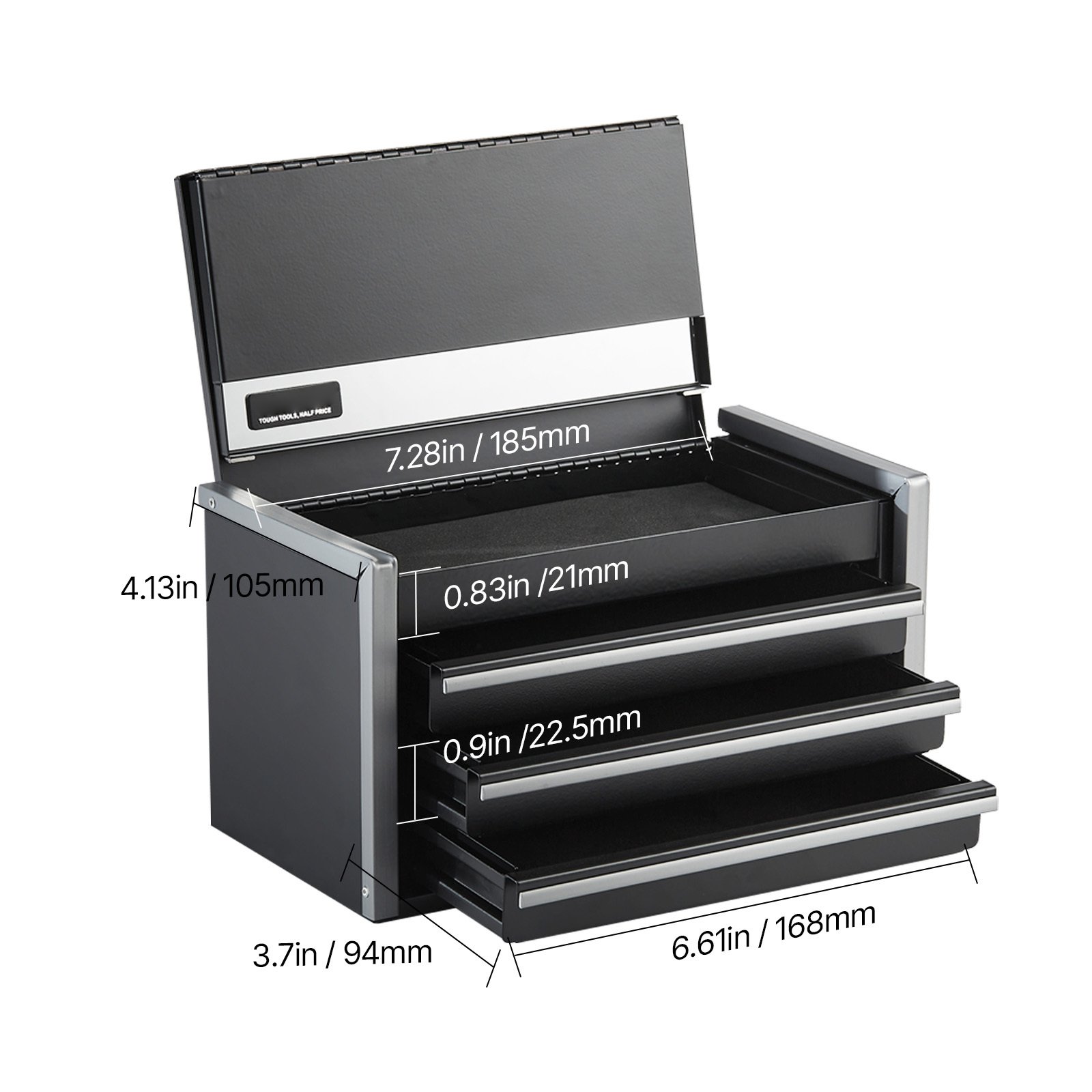 Tool Box 8.6-inch Portable Metal Tool Box With 3 Drawers Tool Organizer Black - Image 6