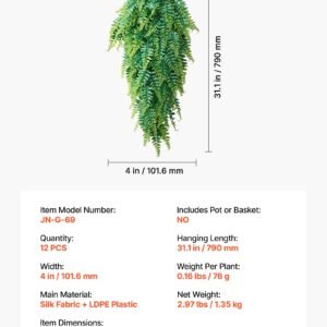 Artificial Ferns, 12 Pcs Fake Hanging Boston Fern Bush Plant With 32 Inch Hanging Length, Plastic Faux Greenery For Indoor/Outdoor Decor, For Wall, Wedding Party, Home, Porch Garden, No Basket - Image 6
