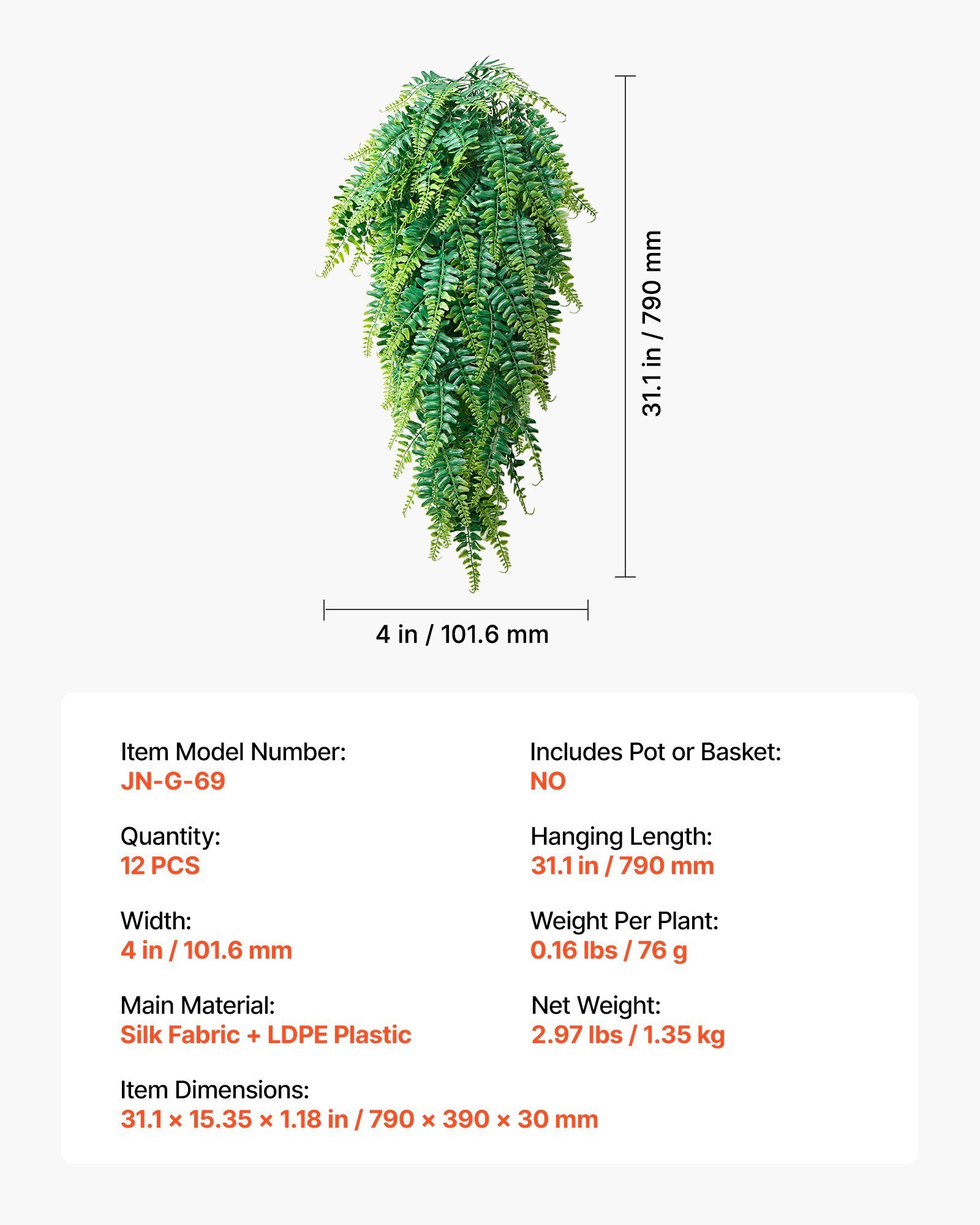 Artificial Ferns, 12 Pcs Fake Hanging Boston Fern Bush Plant With 32 Inch Hanging Length, Plastic Faux Greenery For Indoor/Outdoor Decor, For Wall, Wedding Party, Home, Porch Garden, No Basket - Image 6