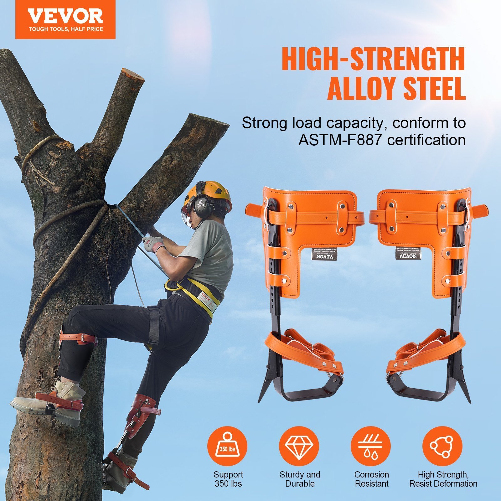 Tree Climbing Spikes Set Climbing Spurs Alloy Steel Safety Rope Hareness - Image 3