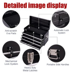 Heavy Duty Metal Tool Box, 21-inch, Portable Metal Tool Box With 4 Drawers, Small Tool Chest With EVA Liners, Ball Bearing Slide Drawers Locking & Powder Coated Finish, Multi-Function Tool Organizer - Image 6