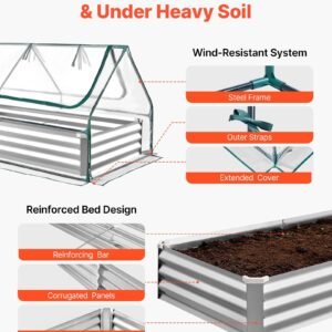 Raised Garden Bed With Cover, 6 X 3 X 1 Ft, Rectangular Galvanized Metal Planter Box Kit Outdoor, With PE Greenhouse Cover & Gloves, Rustproof Alu-Zinc, For Growing Flowers Vegetables, Silver - Image 3