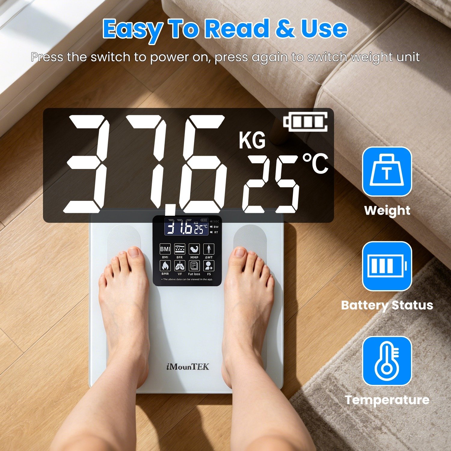 Smart Digital Scale For Body Weight High Accuracy BMI Weight Scale Full Body Composition Analysis Sync With APP 4mm Tempered Glass 397LBS Capacity LCD Display - Image 9