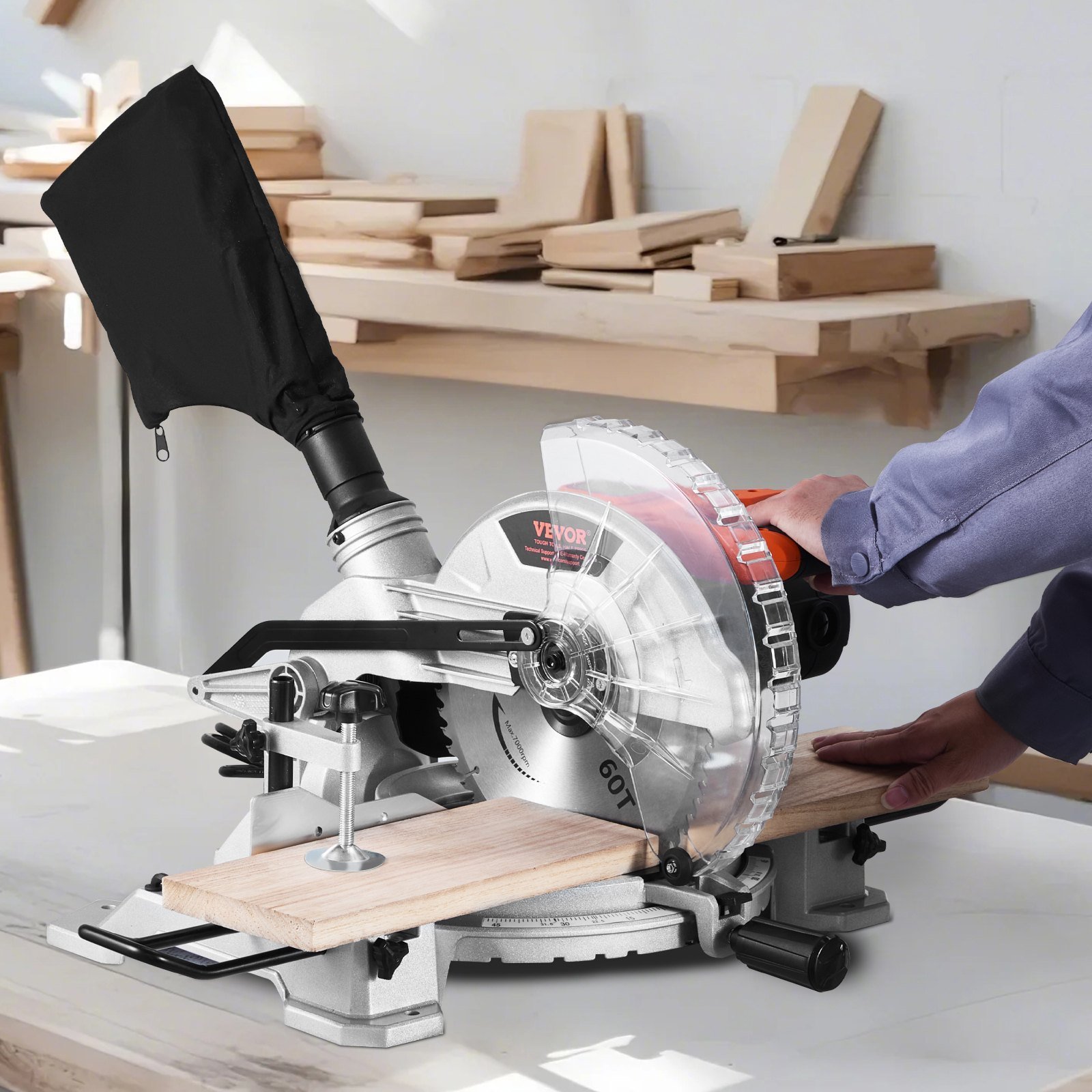 Compound Miter Saw 10-Inch Blade 15 Amp Motor 60-Tooth Corded Single Bevel 0-45° - Image 6