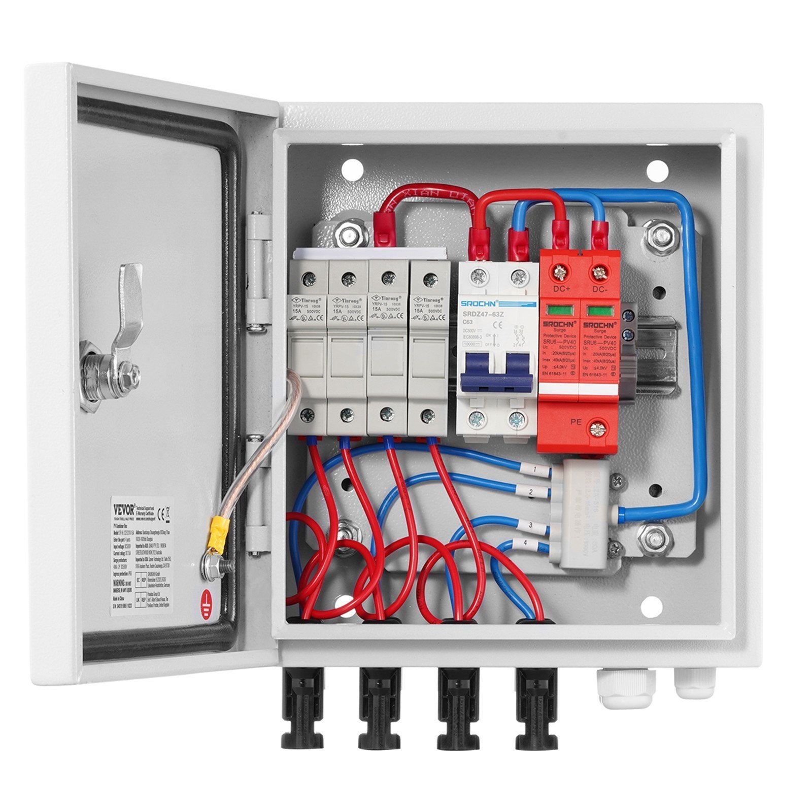 Solar PV Combiner Box 4 String 15A For Solar Panel System Steel Case IP65 - Image 1