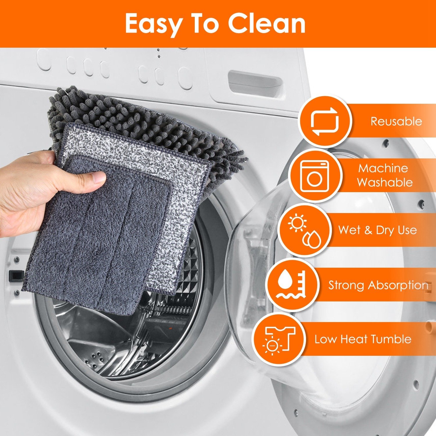 1Set 2 In 1 Baseboard Cleaner Mop Wall Cleaner Mop With Squeegee Extendable Long Handle 8 Reusable Fiber Flannel Chenille Mop Pads 360 Rotatable Convex Design Baseboard Mop For Wall Ceiling Window - Image 4
