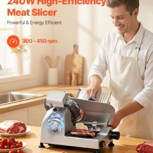 10" Commercial Meat Slicer, 240W Electric Deli Food Slicer With Carbon Steel Blade, Built-In Sharpener & 0-0.47" Adjustable Thickness For Frozen Meat, Ham, Baguett, Steak, UL Approved - Image 5