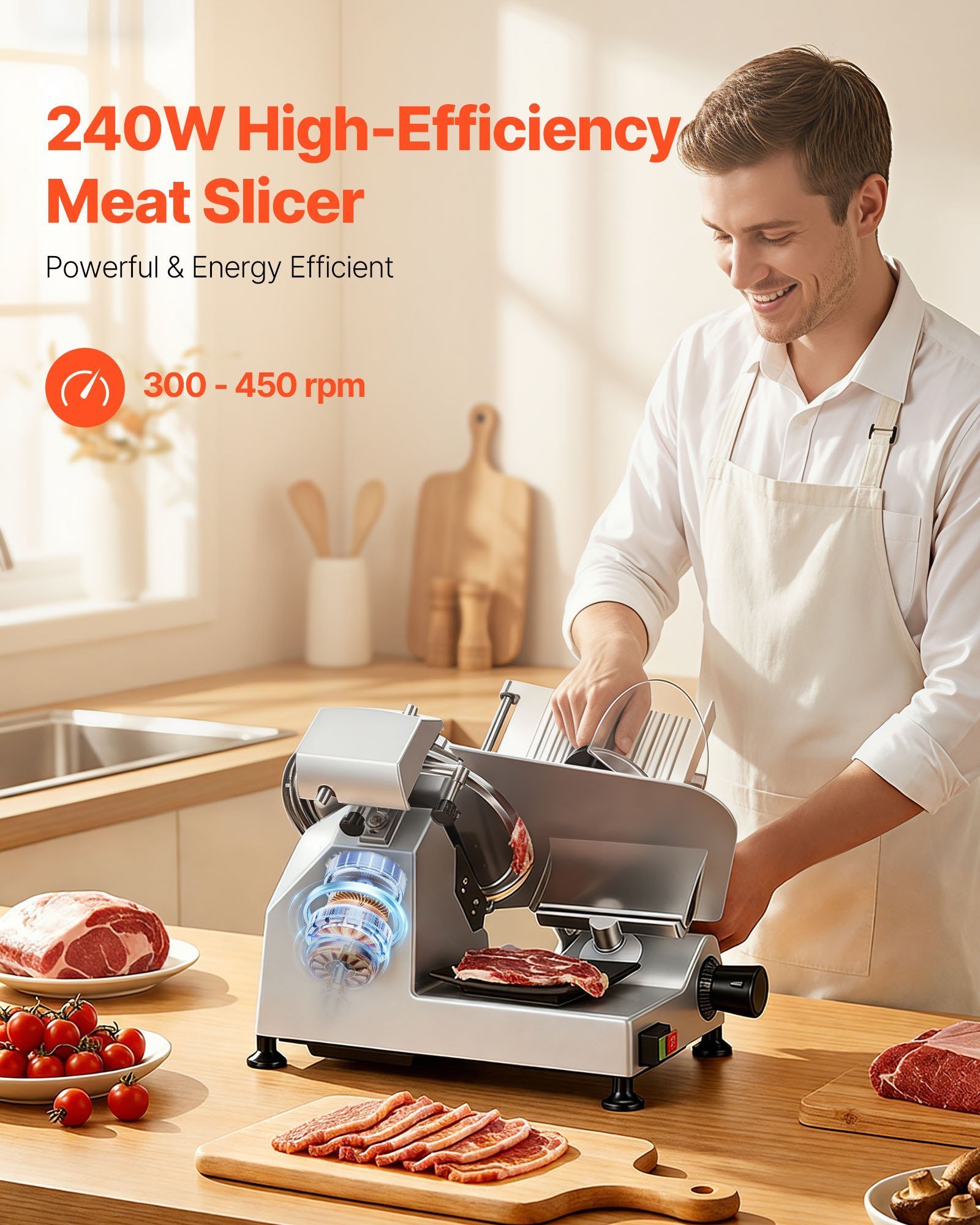 10" Commercial Meat Slicer, 240W Electric Deli Food Slicer With Carbon Steel Blade, Built-In Sharpener & 0-0.47" Adjustable Thickness For Frozen Meat, Ham, Baguett, Steak, UL Approved - Image 5