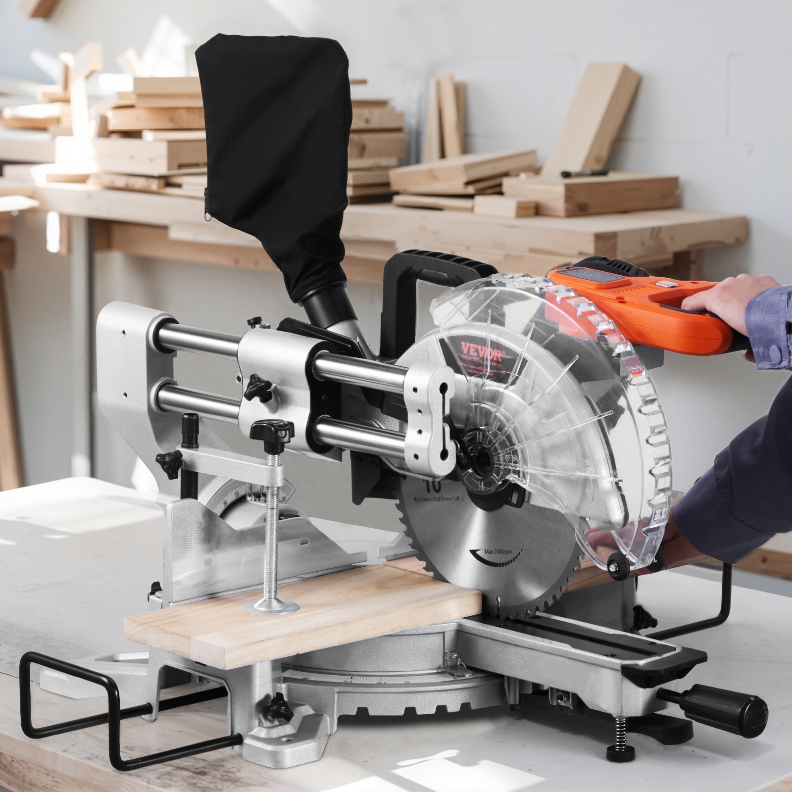 Sliding Compound Miter Saw 10-In Blade 15 Amp Motor Corded Double Bevel 60-Tooth - Image 6