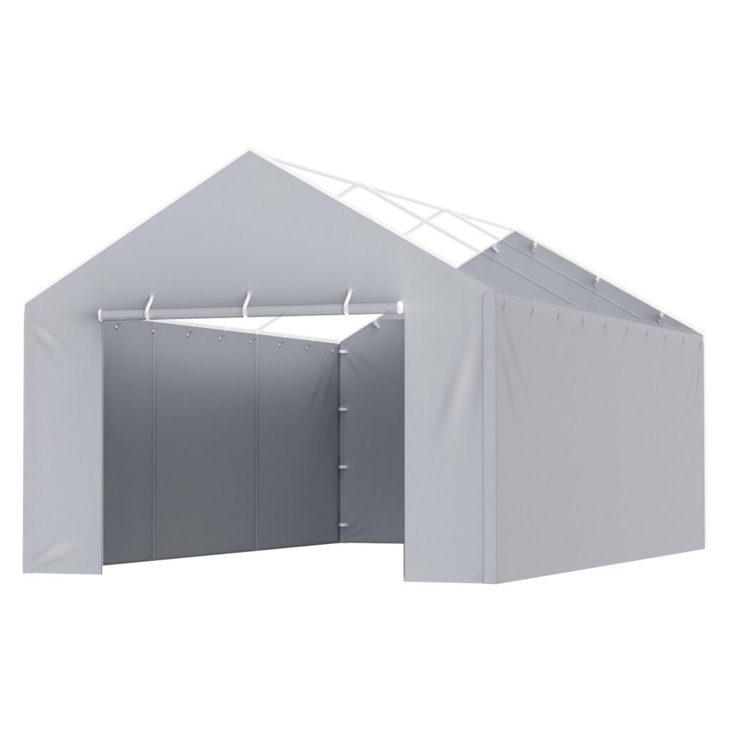 Carport Replacement Canopy Cover Side Wall 12 X 20 Ft, Garage Tent Shelter Tarp Heavy-Duty Waterproof & UV Protected, Easy Installation With Ball Bungees,Grey (Top And Frame Not Included)