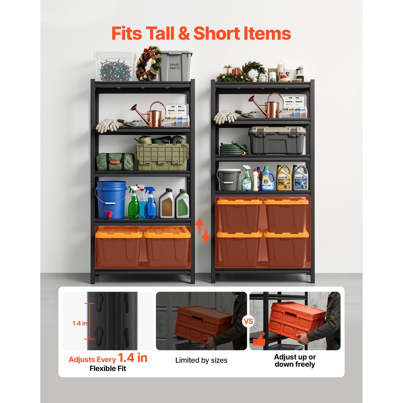 Storage Shelves, 5-Tier Adjustable, 3000 Lbs Capacity, Heavy Duty Garage Storage Shelving Unit, Metal Utility Rack Shelf, For Garage Warehouse Basement Kitchen, 36.42" W X 16.42" D X 71.38" H - Image 5