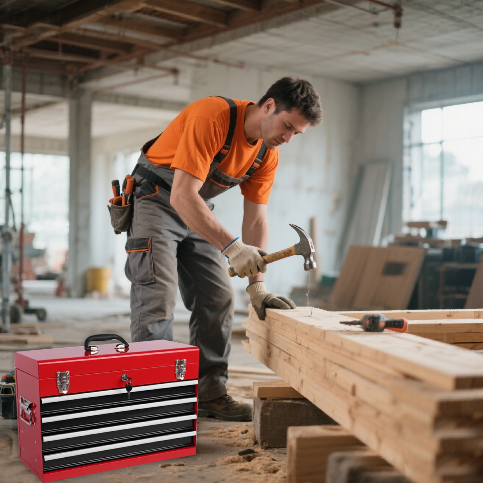 Heavy Duty Metal Tool Box, 21-inch, Portable Metal Tool Box With 4 Drawers, Small Tool Chest With EVA Liners, Ball Bearing Slide Drawers Locking & Powder Coated Finish, Multi-Function Tool Organizer - Image 6