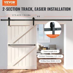 8FT Sliding Barn Door Hardware Kit, 330LBS Loading Heavy Duty Barn Door Track Kit For Single Door, Fit 3.7-4.3FT Wide And 1.3"-1.8" Thick Door Panel, With Smooth & Silent Pulley (J Shape) - Image 5