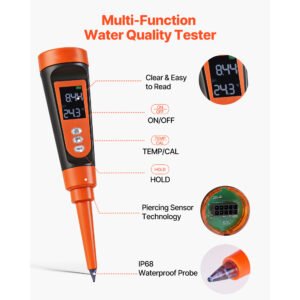Food PH Meter, 0-14 PH Range, IP68 Waterproof Probe, Pocket Tester Kit With Automatic Temperature Compensation, Calibration Powder Packets, Easy To Read, For Food Fermentation, Dough, Meat - Image 2