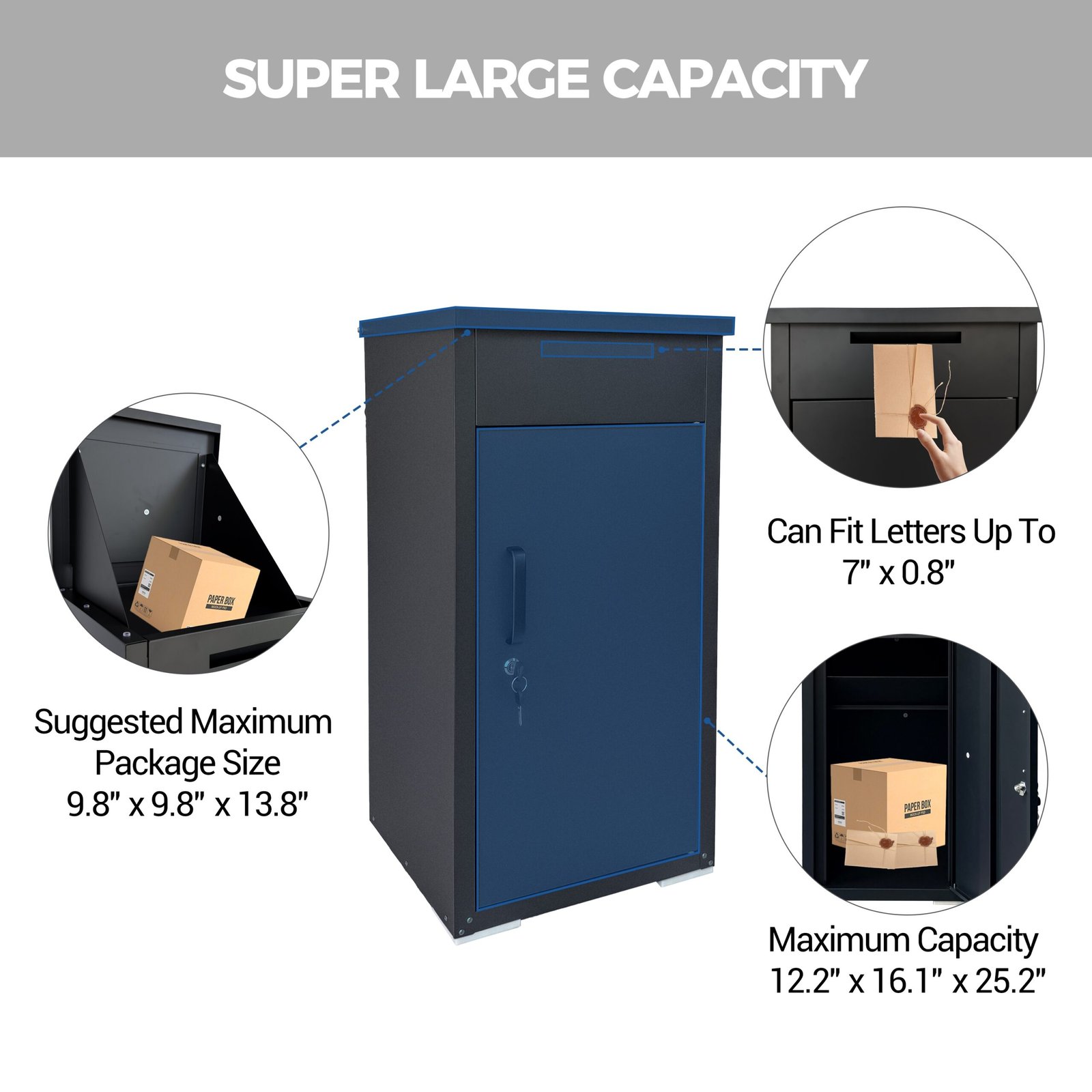 Package Delivery Box for Outside,  Cold-Rolled Steel Delivery Box for Packages & Mails, Anti-Theft Lockable Large Mailbox for Porch, House, Curbside, Black - Image 3