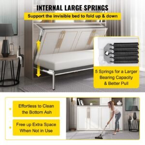 Murphy Mounting Wall Springs Mechanism Heavy Duty Support Hardware DIY Kit For Queen Twin Size Bed (Horizontal), White - Image 2