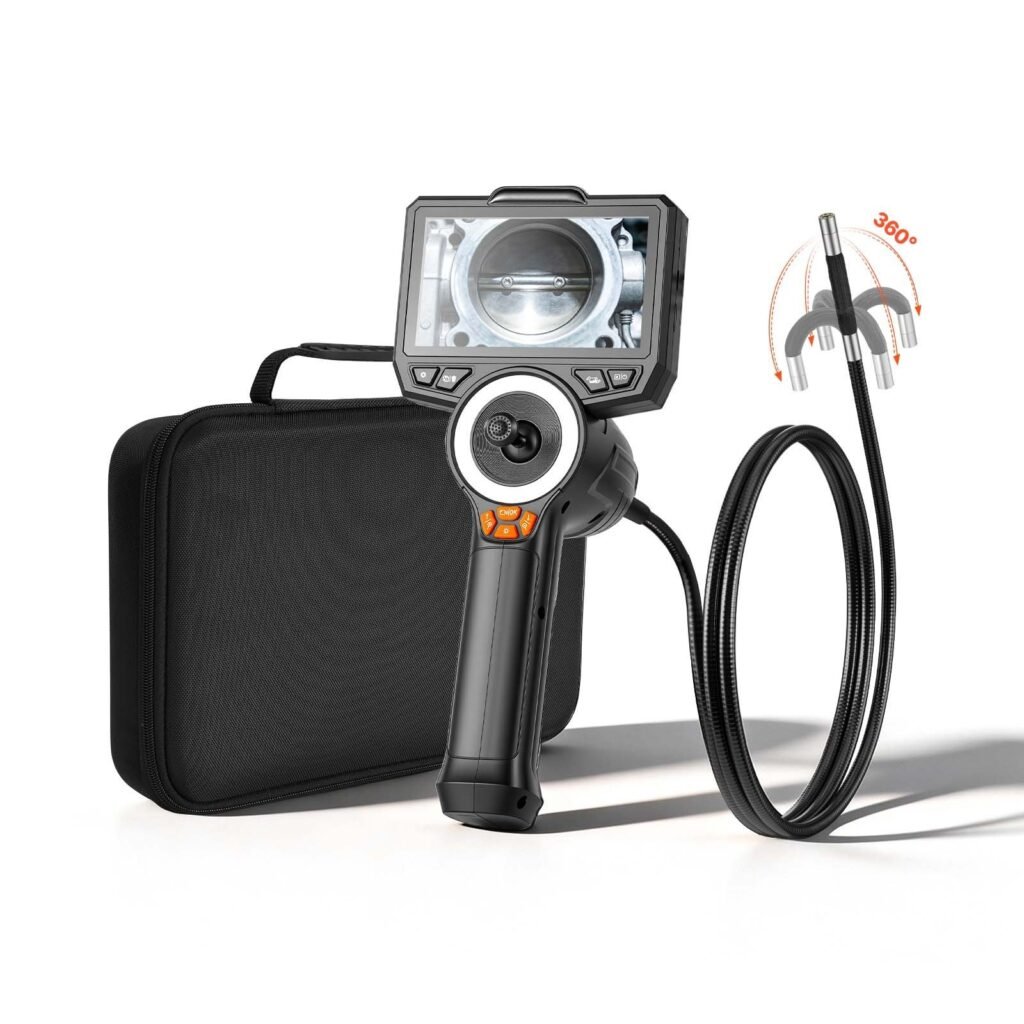 4-Way Articulating Endoscope With Light, True 1080P HD Industrial Borescope Inspection Camera With Articulated Probe, Flexible Snake Scope Cam For Wall Automotive Engine Inspect-4.9FT