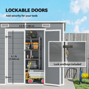Plastic Outdoor Storage Shed With Floor, Window, Lockable Doors And Vents For Backyard Patio Lawn, Multiple Packages Shipped. Please Pay Attention To The Dimensions And Weight In The Details. - Image 6