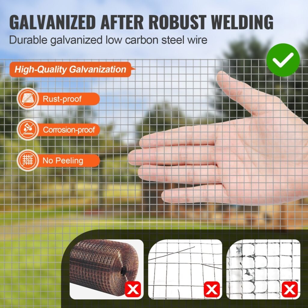 Hardware Cloth, 1'4 Inch 36in X 50 Ft 23 Gauge, Hot Dipped Galvanized Wire Mesh Roll, Chicken Wire Fencing, Wire Mesh For Rabbit Cages, Garden, Small Rodents