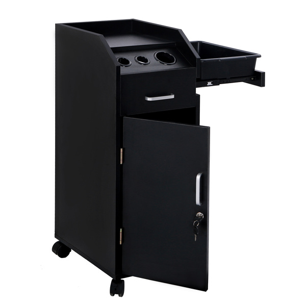 16mm Particle Board, ABS Tray,, Black Hair Salon Tool Cart