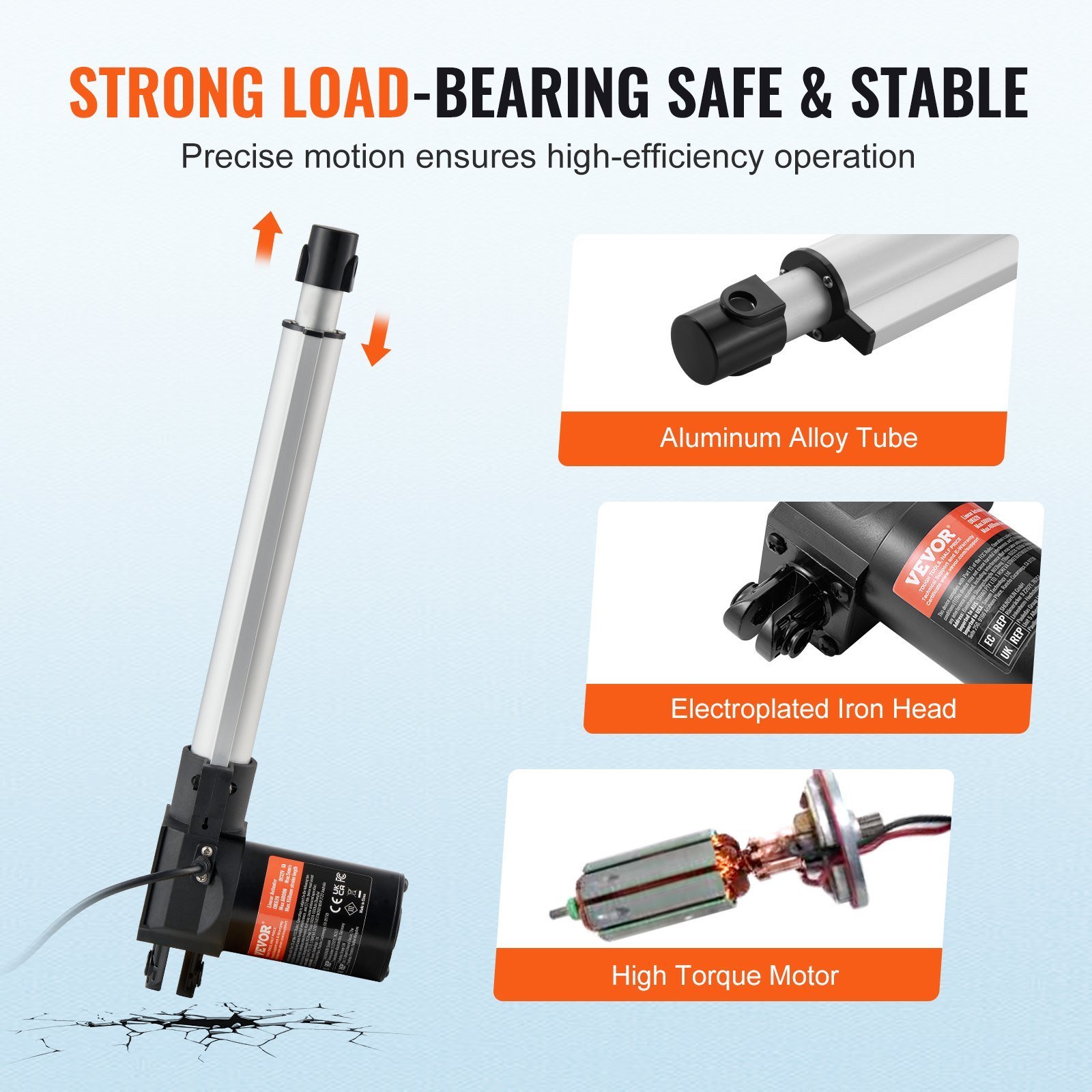 Linear Actuator 12V 10In Heavy Duty 1320lbs/6000N 0.19'/s IP44 Protection - Image 2