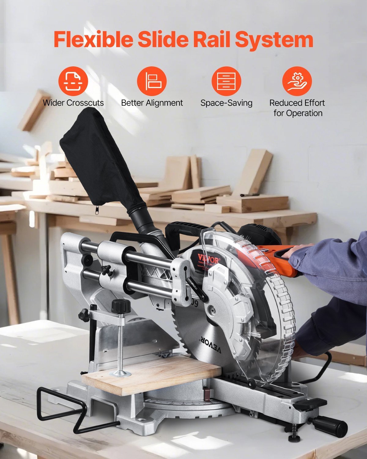 Sliding Compound Miter Saw 12-In Blade 15 Amp Motor Corded Double Bevel 60-Tooth - Image 3