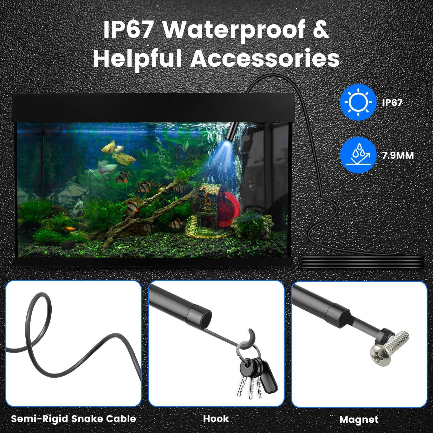 1Set Endoscope Camera 1920P HD IP67 Waterproof Inspection Borescope Tool With Light And 8 & 1 Dual Lens 16.4ft Semi Rigid Snake Cable Stepless Brightness APP Control For IOS And Android - Image 10