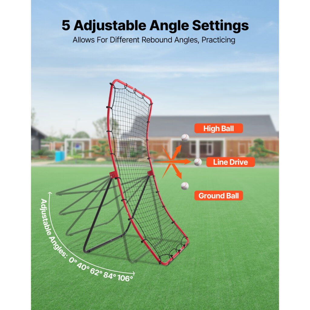 Baseball Softball Rebounder Net 4 X 5.5 Ft Pitch Back Trainer, 5 Adjustable Angles, Heavy-duty Steel Frame, All Angle Bounce Back Net For Pitching & Fielding Training Aid, Return Practice