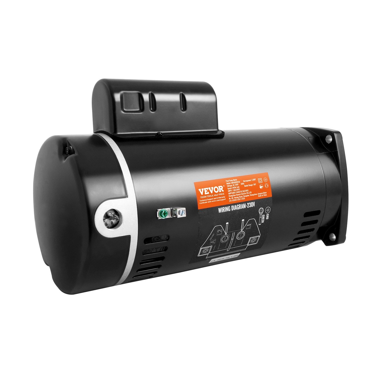 2 HP Pool Pump Motor, 56Y Frame, 230V (7.8 Amps) 3450 RPM, 60Hz, 1.3 Service Factor, 50μF/250V Capacitor, CCW Rotation Square Flange Replacement Motor - Image 1