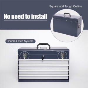 Heavy Duty Metal Tool Box, 21-inch, Portable Metal Tool Box With 4 Drawers, Small Tool Chest With EVA Liners, Ball Bearing Slide Drawers Locking & Powder Coated Finish, Multi-Function Tool Organizer - Image 2