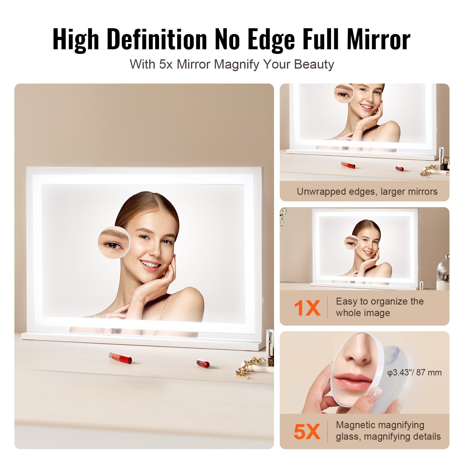 Lighted Makeup Mirror 3 Color Vanity W/ USB Desktop Wall-mount 31.5x21.7in - Image 3