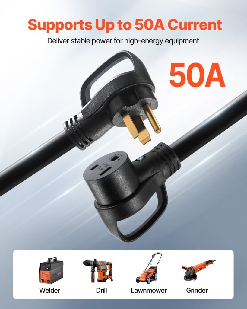 50A Generator Extension Cord 50 Ft 250V NEMA 6-50P To 6-50R 12500W Power Cable