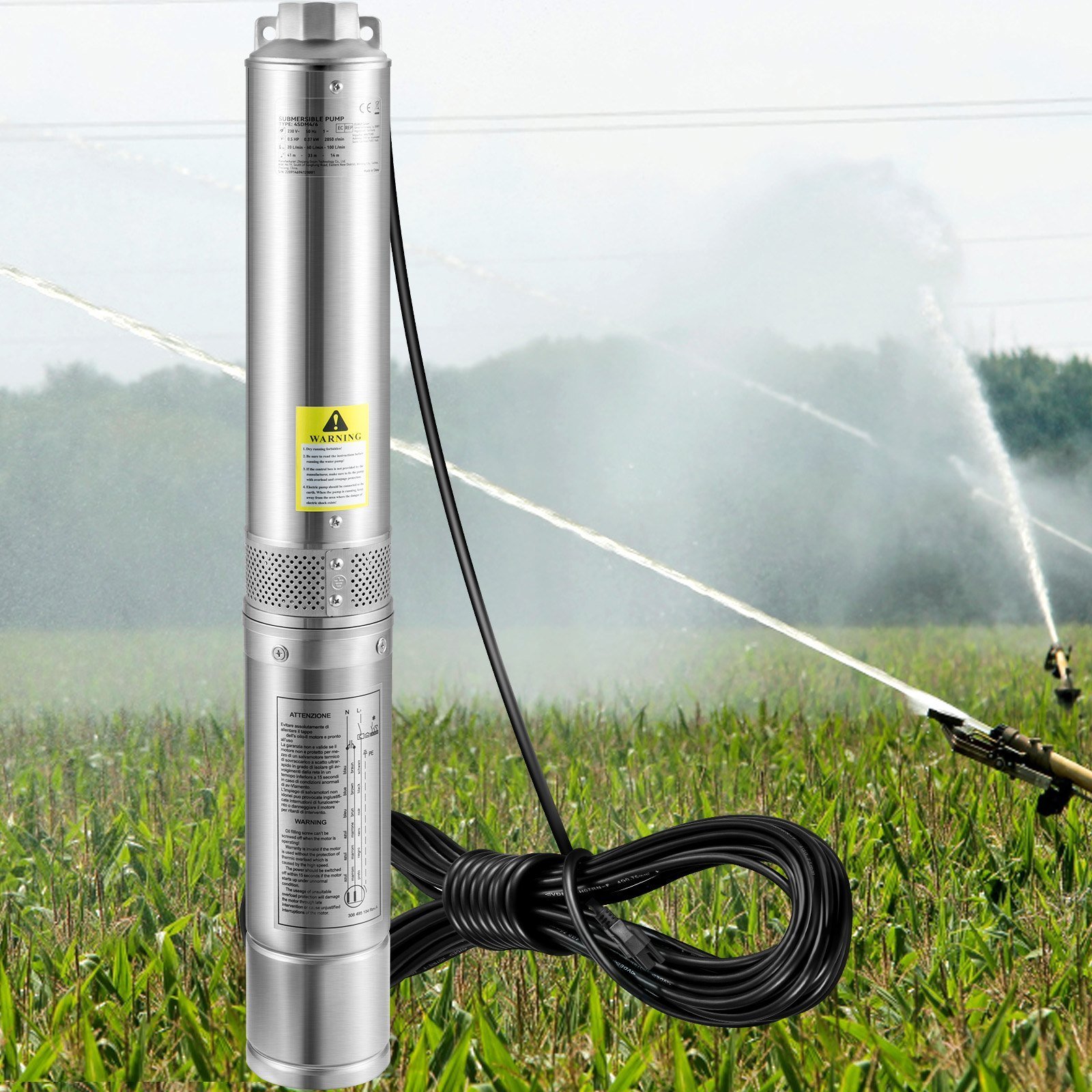 Deep Well Submersible Pump, 1HP 115V/60Hz, 37gpm Flow 207ft Head, With 33ft Electric Cord, 4" Stainless Steel Water Pump For Industrial, Irrigation&Home Use, IP68 Waterproof Grade - Image 6