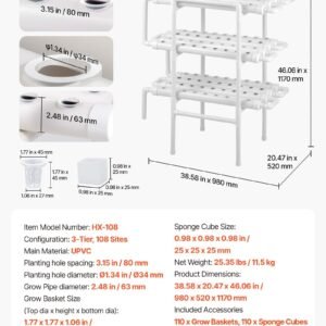 Hydroponics Growing System Kit, 3-Tier 108 Sites UPVC Pipe Hydroponic Grow Kit With Timed Irrigation, Thickened Hydroponic Pipes, Indoor Home Garden Vegetable Planting Grow Kits For Fruit Herb - Image 1