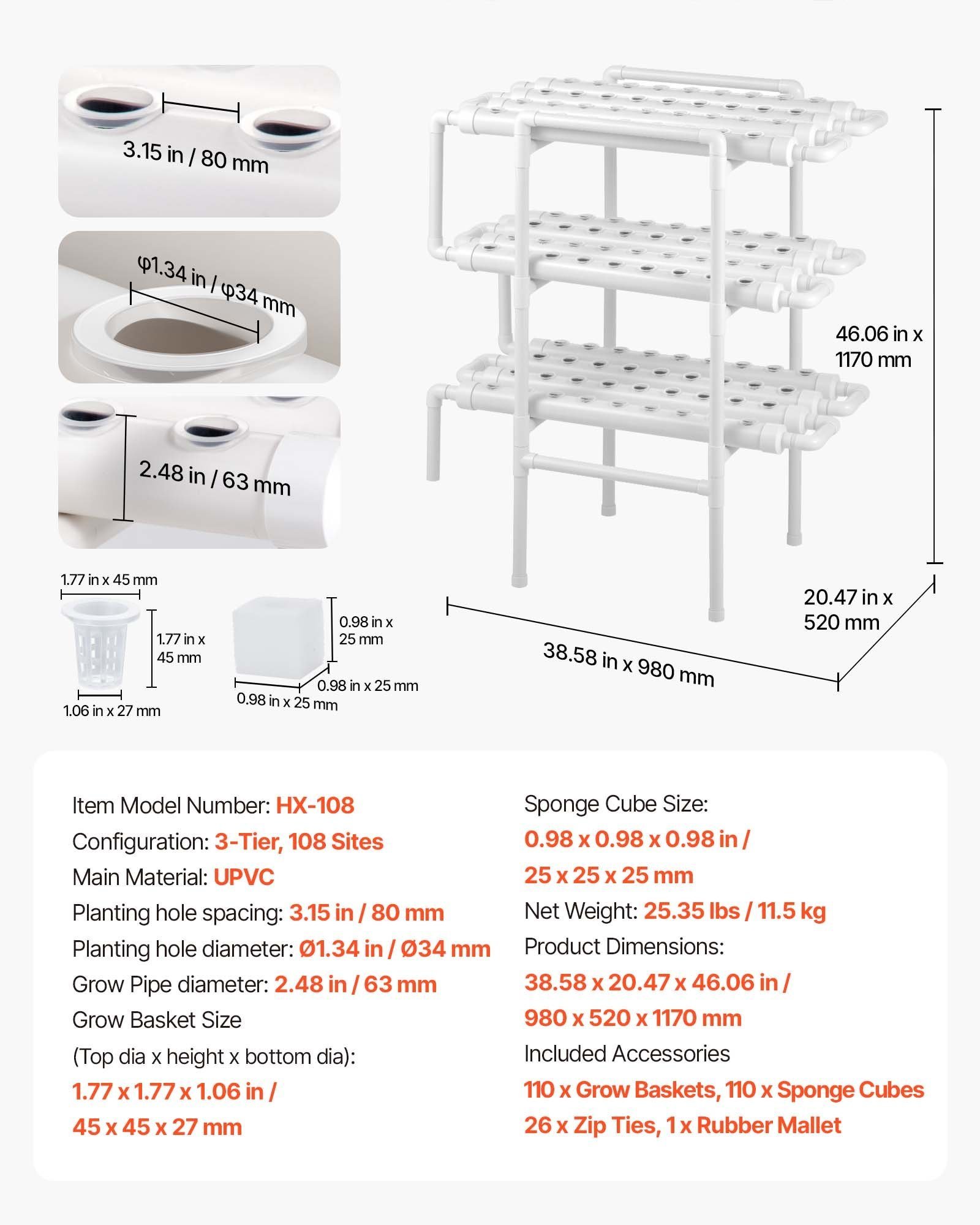 Hydroponics Growing System Kit, 3-Tier 108 Sites UPVC Pipe Hydroponic Grow Kit With Timed Irrigation, Thickened Hydroponic Pipes, Indoor Home Garden Vegetable Planting Grow Kits For Fruit Herb - Image 1