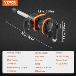 VEVOR 1 Inch Air Impact Wrench, Up To 3160 Ft-lbs High Reverse Torque Output 1inch Pneumatic Impact Gun - Image 5