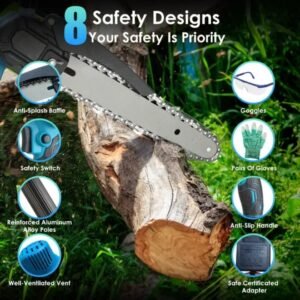 2-In-1 8' Cordless Electric Pole Saw And Mini Chainsaw With Extension Poles 2Pcs 21V 3.0Ah Batteries Adjustable Length Chain Saw With Auto Oiler Safety Switch For Wood Cutting - Image 5