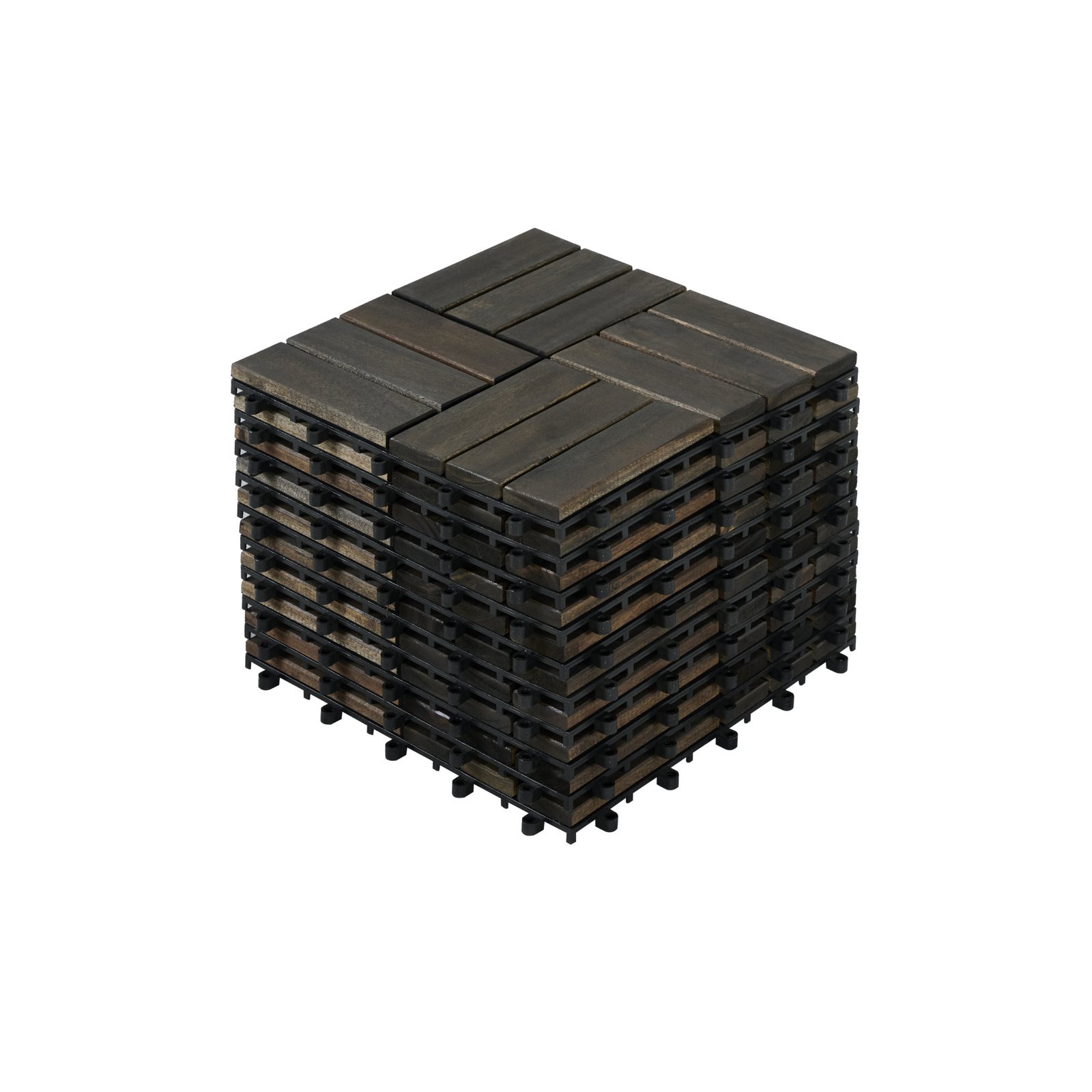 Acacia Wood Interlocking Deck Tiles Checker Pattern, 10PCS 12inch X 12inch Square Dark Brown Acacia Hardwood Outdoor Flooring For Patio, Bancony, Pool Side - Image 11