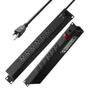 19" 1U PDU 12 Outlets Rack Mount Power Strip Surge Overload Protection - Image 1