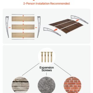 Awnings For Door Entrance, 39 X 59 In, Exterior Front Door Window Awnings With Drainage & Metal Bracket, Rain Snow Sun Protection, Overhang Polycarbonate Door Canopy For Porch Patio, Brown - Image 2